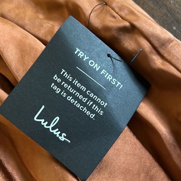 Lulu’s Midnight Rust Brown Satin Strapless Mini Dress Size Medium NWT - Picture 4 of 11